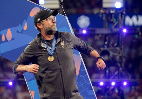 SOCCER - CL, Tottenham vs Liverpool MADRID,SPAIN,01.JUN.19 - SOCCER - UEFA Champions League, final, Tottenham Hotspur vs Liverpool FC. Image shows headcoach Juergen Klopp (Liverpool) celebrating with fans. GEPAxpictures xDavidxRodriguez