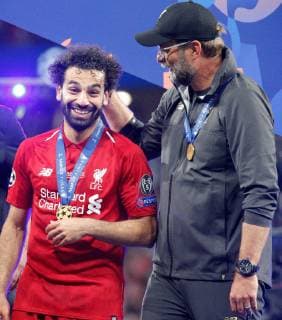 SOCCER - CL, Tottenham vs Liverpool MADRID,SPAIN,01.JUN.19 - SOCCER - UEFA Champions League, final, Tottenham Hotspur vs Liverpool FC. Image shows Mohamed Salah and headcoach Juergen Klopp (Liverpool). GEPAxpictures xDavidxRodriguez