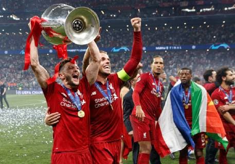 SOCCER - CL, Tottenham vs Liverpool MADRID,SPAIN,01.JUN.19 - SOCCER - UEFA Champions League, final, Tottenham Hotspur vs Liverpool FC. Image shows Adam Lallana and Jordan Henderson (Liverpool) and the trophy. GEPAxpictures xDavidxRodriguez