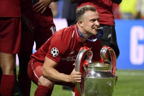 Liverpool s player Xherdan Shaqiri of Liverpool FC celebrate with the trophy at the end of the during the 2019 UEFA Champions League Final match between Tottenham Hotspur and Liverpool at Wanda Metropolitano Stadium, Madrid, Spain on 1 June 2019. Copyright: xGiuseppexMaffiax 24160285