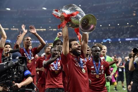Liverpool s player Mohamed Salah of Liverpool FC celebrate with the trophy at the end of the during the 2019 UEFA Champions League Final match between Tottenham Hotspur and Liverpool at Wanda Metropolitano Stadium, Madrid, Spain on 1 June 2019. Copyright: xGiuseppexMaffiax 24160290