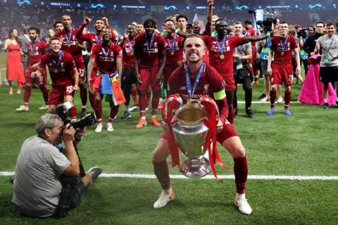 Jordan Henderson of Liverpool celebrates with the trophy after the victory of the Champions League Madrid 01-06-2019 Estadio Wanda Metropolitano, Football UEFA Champions League 2018 2019 Final 2019 Tottenham - Liverpool Foto Cesare Purini Insidefoto CesarexPurini