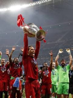 Virgil van Dijk of Liverpool FC with UEFA Champions League trophy, Coupe des clubs Champions Europeens during the UEFA Champions League final match between Tottenham Hotspur FC and Liverpool FC at Estadio Metropolitano on June 01, 2019 in Madrid, Spain UEFA Champions League 2018 2019 xVIxVIxImagesx xMauricexvanxSteenxIVx 14634622