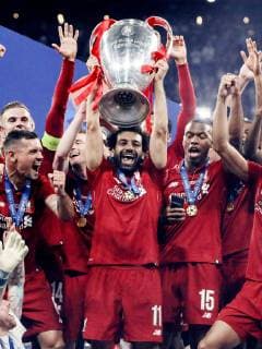 Mo Salah of Liverpool FC with UEFA Champions League trophy, Coupe des clubs Champions Europeens during the UEFA Champions League final match between Tottenham Hotspur FC and Liverpool FC at Estadio Metropolitano on June 01, 2019 in Madrid, Spain UEFA Champions League 2018 2019 xVIxVIxImagesx xMauricexvanxSteenxIVx 14634796