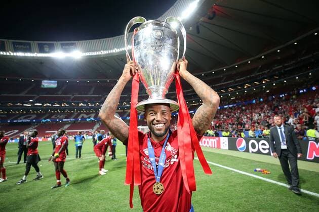Tottenham Hotspur v Liverpool UEFA Champions League Final Georginio Wijnaldum of Liverpool with the trophy at the end of the UEFA Champions League Final at the Wanda Metropolitano Stadium, Madrid Content Not Available For UK Newspapers Copyright: xPaulxChestertonx FIL-13310-0326