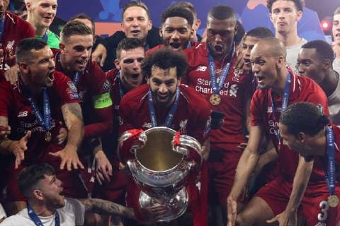 June 1, 2019 - Madrid, Spain - Liverpool player celebrate with the European Champion Clubs Cup after winning the UEFA Champions League Final Tottenham Hotspur Fc v Liverpool Fc at the Wanda Metropolitano Stadium in Madrid, Spain on June 1, 2019. Tottenham Hotspur Fc v Liverpool Fc - Uefa Champions League Final  - ZUMAn230 20190601_zaa_n230_547 Copyright: xMatteoxCiambellix