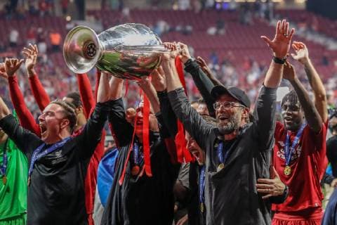 June 1, 2019 - Madrid, Spain - Liverpool manager Jurgen Klopp celebrate the European Champion Clubs Cup after winning the UEFA Champions League Final Tottenham Hotspur Fc v Liverpool Fc at the Wanda Metropolitano Stadium in Madrid, Spain on June 1, 2019. Tottenham Hotspur Fc v Liverpool Fc - Uefa Champions League Final  - ZUMAn230 20190601_zaa_n230_542 Copyright: xMatteoxCiambellix
