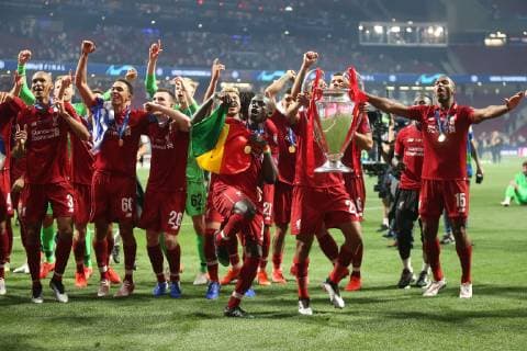Tottenham Hotspur v Liverpool UEFA Champions League Final The Liverpool players celebrate victory with the trophy at the end of the UEFA Champions League Final at the Wanda Metropolitano Stadium, Madrid Content Not Available For UK Newspapers Copyright: xPaulxChestertonx FIL-13310-0429