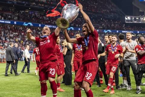 Xherdan Shaqiri (Liverpool FC) Joel Andre Matip (Liverpool FC) With Trophy during the UEFA Champions League Final match between Tottenham 0-2 Liverpool FC at Estadio Metropolitano in Madrid, Spain, June 1, 2019. Noxthirdxpartyxsales  (104850284)