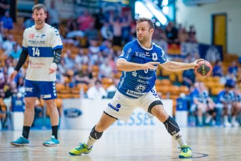 Daniel Wernig 9 (TV 05 07 Huettenberg) waehrend der Begegnung in der Handball 2. Bundesliga (Herren) - Saison 2018-2019 zwischen Dessau-Rosslauer HV 06 und TV 05-07 Hüttenberg in der Anhalt Arena am 1. June 2019 in Dessau-Rosslau, Sachsen Anhalt, Deutschland