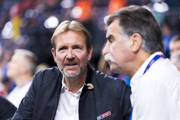 Köln, Deutschland 01. Juni 2019: Handball - EHF CL Halbfinale - Telekom Veszprem HC vs. PGE Vive Kielce Sky Experten Martin Schwalb und Heiner Brand Köln Lanxess Arena Deutschland