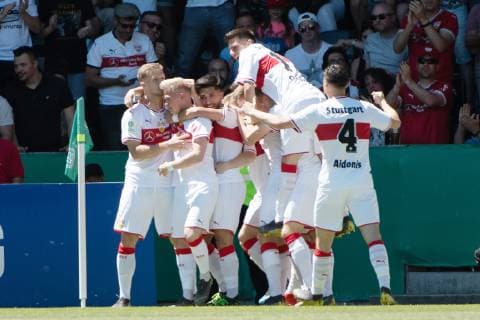 Tor zum 1:0 durch Antonis Aidonis (VfB Stuttgart 04), Torjubel freude, VfB Stuttgart U19 vs. Borussia Dortmund U19, Fussball, Herren, U19, Finale Deutsche Meisterschaft, Saison 18 19, GER, 02.06.2019, DFB REGULATIONS PROHIBIT ANY USE OF PHOTOGRAPHS AS IMAGE SEQUENCES AND OR QUASI-VIDEO, VfB Stuttgart U19 vs. Borussia Dortmund U19, Fussball, Herren, U19, Finale Deutsche Meisterschaft, Saison 18 19, GER, 02.06.2019 Grossaspach