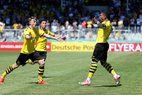 Aspach, Germany 02.06.2019, Deutsche A-Junioren-Meisterschaft, A-Junioren Finale VfB Stuttgart - BV Borussia Dortmund, jubel von Paul-Philipp Besong (BVB U19) nach dem 3:4 ( Defodi-09-541-017322