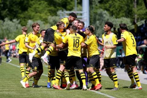 Aspach, Germany 02.06.2019, Deutsche A-Junioren-Meisterschaft, A-Junioren Finale VfB Stuttgart - BV Borussia Dortmund, jubel von Paul-Philipp Besong (BVB U19) nach dem 3:4 ( Defodi-09-541-017323