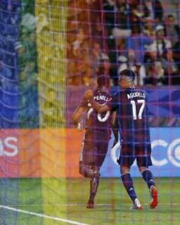 June 2, 2019 - Los Angeles, California, U.S - New England Revolution midfielder Cristian Penilla (70) of Ecuador, celebrates his goal with teammate orward Juan Agudelo (17) during the 2019 Major League Soccer MLS, Fussball Herren, USA match between LA Galaxy and New England Revolution in Carson, California, June 2, 2019. MLS 2019: New England Revolution 2:1 LA Galaxy - ZUMAc68_ 20190602_zaf_c68_005 Copyright: xRingoxChiux