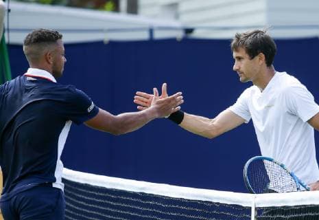 Surbiton Trophy Day One Evgeny Donskoy of Russia and Jay Clarke of Great Britain shake hands after a victory for Donskoy, two sets to love, on Day One of the Fuzion 100 Surbiton Trophy at the Surbiton Racket & Fitness Club, Surbiton Content Not Available For UK Newspapers Copyright: xStevexO Sullivanx FIL-13317-0060