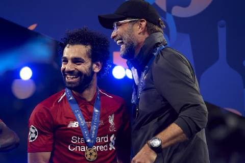 June 1, 2019 - Madrid, Spain - Mohamed Salah and Jurgen Klopp of Liverpool celebrate after winning the UEFA Champions League Final between Tottenham Hotspur and Liverpool at Estadio Wanda Metropolitano on June 1, 2019 in Madrid, Spain. Tottenham Hotspur v Liverpool - UEFA Champions League Final  - ZUMAn230 20190601_zaa_n230_1487 Copyright: xJosexBretonx