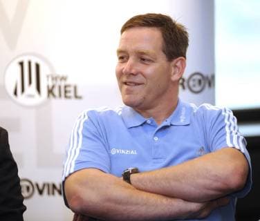 Freut sich den Start beim THW-Kiel: Trainer Alfred Gislason, Toyota-Handball-Bundesliga, Männer, Pressekonferenz,27. 08.2008 Kiel Sparkassen-Arena Schleswig-Holstein Germany