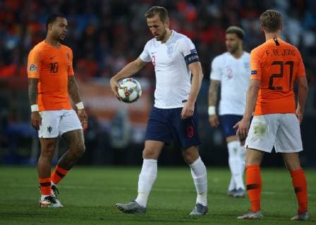 Netherlands v England UEFA Nations League Semi-Final Harry Kane England wearing the captain s arm band after coming on at half time during the UEFA Nations League Semi-Final match at Estadio D. Afonso Henrique, Guimaraes Content Not Available For UK Newspapers Copyright: xPaulxChestertonx FIL-13327-0064