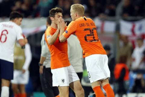 (l-r) Marten de Roon of Holland, Donny van de Beek of Holland during the UEFA Nations League semi final match between The Netherlands and England at Estadio D. Afonso Henriques on June 06, 2019 in Guimaraes, Portugal UEFA Nations League 2018 2019 xVIxVIxImagesx xMauricexvanxSteenxIVx 14675806