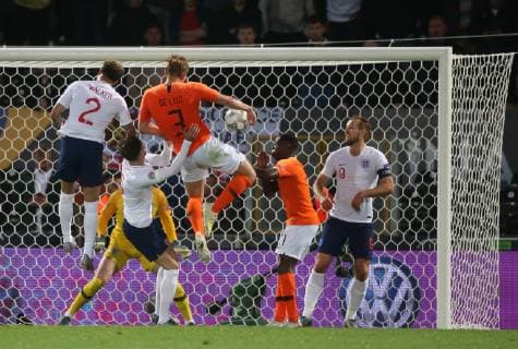 Netherlands v England UEFA Nations League Semi-Final Matthijs de Ligt of Netherlands scores their first goal during the UEFA Nations League Semi-Final match at Estadio D. Afonso Henrique, Guimaraes Content Not Available For UK Newspapers Copyright: xPaulxChestertonx FIL-13327-0099