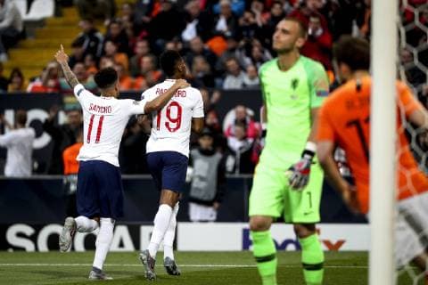 June 6, 2019 - Guimares, Portugal - Marcus Rashford of England and Manchester United, ManU FC celebrates after scores a goal during the UEFA Nations League Semi-Final football match Netherlands vs England at D.Afonso Henriques stadium in Guimares on June 6, 2019. ..( NurPhoto) .Netherlands v England - UEFA Nations League Semi-Final  - ZUMAn230 20190606_zaa_n230_459 Copyright: xFilipexAmorimx