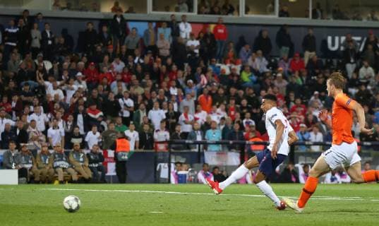 Netherlands v England UEFA Nations League Semi-Final Jessie Lingard of England scores what he thinks is their second goal only for it to be ruled offside during the UEFA Nations League Semi-Final match at Estadio D. Afonso Henrique, Guimaraes Content Not Available For UK Newspapers Copyright: xPaulxChestertonx FIL-13327-0113