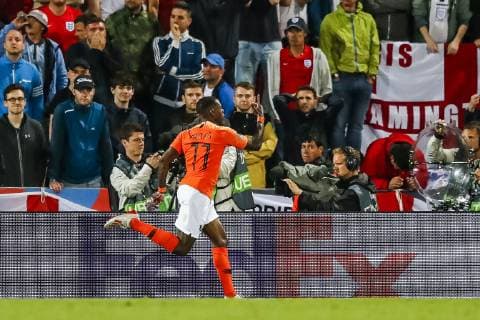 GUIMARAES, 06-06-2019, Estadio D. Afonso Henriques , UEFA Nations League Semi Final. Netherlands player Quincy Promes celebrating the goal during the game Netherlands - England Netherlands - England  x3611286x Copyright: