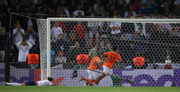 Netherlands v England UEFA Nations League Semi-Final Quincy Promes of Netherlands forces Kyle Walker of England into scoring an own goal during the UEFA Nations League Semi-Final match at Estadio D. Afonso Henrique, Guimaraes Content Not Available For UK Newspapers Copyright: xPaulxChestertonx FIL-13327-0160