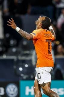 GUIMARAES, 06-06-2019, Estadio D. Afonso Henriques , UEFA Nations League Semi Final. Netherlands player Memphis Depay celebrating the goal during the game Netherlands - England Netherlands - England  x3611387x Copyright: