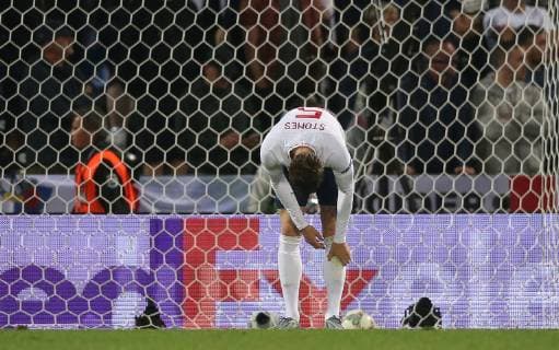 Netherlands v England UEFA Nations League Semi-Final John Stones of England reacts after he gives the ball away for a goal during the UEFA Nations League Semi-Final match at Estadio D. Afonso Henrique, Guimaraes Content Not Available For UK Newspapers Copyright: xPaulxChestertonx FIL-13327-0164