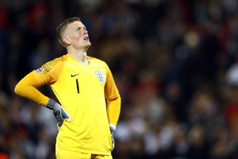 England goalkeeper Jordan Pickford during the UEFA Nations League semi final match between The Netherlands and England at Estadio D. Afonso Henriques on June 06, 2019 in Guimaraes, Portugal UEFA Nations League 2018 2019 xVIxVIxImagesx xMauricexvanxSteenxIVx 14676362