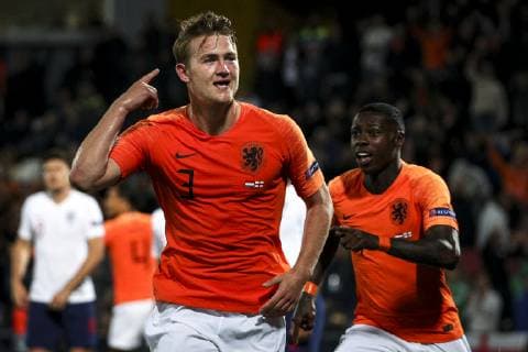 June 6, 2019 - Guimares, Portugal - Matthijs de Ligt of Netherlands and Ajax celebrates after scores the 1-1 during the UEFA Nations League Semi-Final football match Netherlands vs England at D.Afonso Henriques stadium in Guimares on June 6, 2019. ..( NurPhoto) Netherlands v England - UEFA Nations League Semi-Final  - ZUMAn230 20190606_zaa_n230_538 Copyright: xFilipexAmorimx