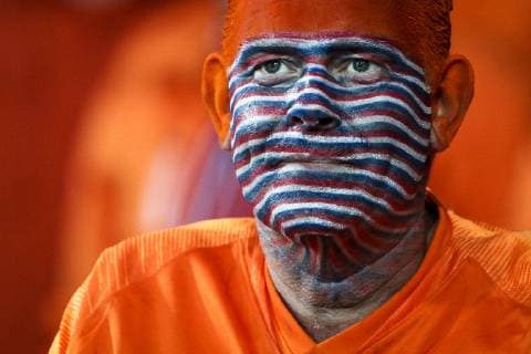 June 6, 2019 - Guimares, Portugal - Netherlands supporter during the UEFA Nations League Semi-Final football match Netherlands vs England at D.Afonso Henriques stadium in Guimares on June 6, 2019. ..( NurPhoto) Netherlands v England - UEFA Nations League Semi-Final  - ZUMAn230 20190606_zaa_n230_556 Copyright: xFilipexAmorimx