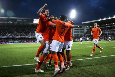 June 6, 2019 - Guimares, Portugal - Matthijs de Ligt of Netherlands and Ajax celebrates with his team after scores the 1-1 during the UEFA Nations League Semi-Final football match Netherlands vs England at D.Afonso Henriques stadium in Guimares on June 6, 2019. ..( NurPhoto) Netherlands v England - UEFA Nations League Semi-Final  - ZUMAn230 20190606_zaa_n230_524 Copyright: xFilipexAmorimx