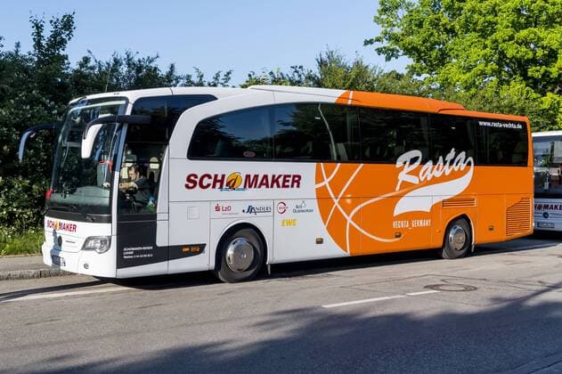 GER, BBL Playoff Halbfinale , Spiel 3, FC Bayern Muenchen vs. SC Rasta Vechta 08.06.2019, Audi Dome, Muenchen, GER, BBL Playoff Halbfinale , Spiel 3, FC Bayern Muenchen vs. SC Rasta Vechta, im Bild feature Rasta Reisebus