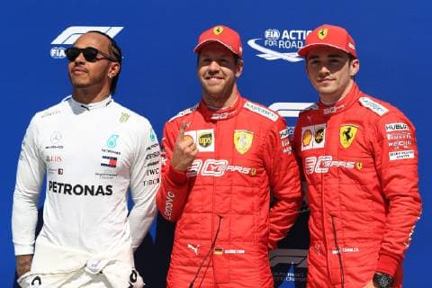 8th June 2019, Circuit Gilles Villeneuve, Montreal, Quebec, Canada; Formula 1 Grand Prix of Canada, qualifying sessions; Scuderia Ferrari, Sebastian Vettel takes pole for tomorrows race followed by Mercedes AMG Petronas Motorsport, Lewis Hamilton and Charles Leclerc  ActionPlus12142241 Octane