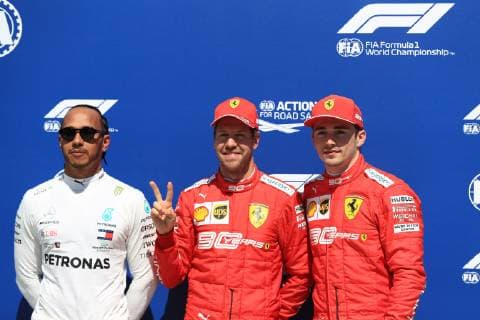 8th June 2019, Circuit Gilles Villeneuve, Montreal, Quebec, Canada; Formula 1 Grand Prix of Canada, qualifying sessions; Scuderia Ferrari, Sebastian Vettel takes pole for tomorrows race followed by Mercedes AMG Petronas Motorsport, Lewis Hamilton and Charles Leclerc  ActionPlus12142243 Octane
