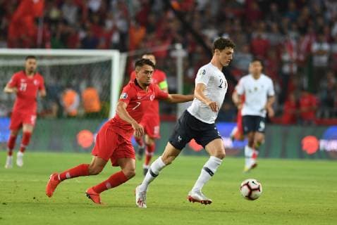 France™s Benjamin Pavard and Turkey™s Cengiz Under during Euro 2020 group H qualifying soccer match between Turkey and France at the Konya City Stadium in Konya, Turkey, June 8, 2019.  Copyright: AbdurrahmanxAntakyali 16395221