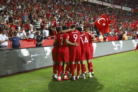 Turkey™s Kaan Ayhan celebrate his goal with his team mates during Euro 2020 group H qualifying soccer match between Turkey and France at the Konya City Stadium in Konya, Turkey, June 8, 2019.  Copyright: AlpxErenxKaya 16395244