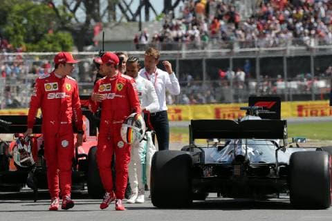 Photo4 LaPresse 07 06 2019 Montreal, Canada Grand Prix Formula One Canada 2019 In the pic: pole position 1st position Sebastian Vettel (GER) Scuderia Ferrari SF90 2nd position Lewis Hamilton (GBR) Mercedes AMG F1 W10 3rd position Charles Leclerc (MON) Scuderia Ferrari SF90  Copyright: xPhoto4 LaPressex