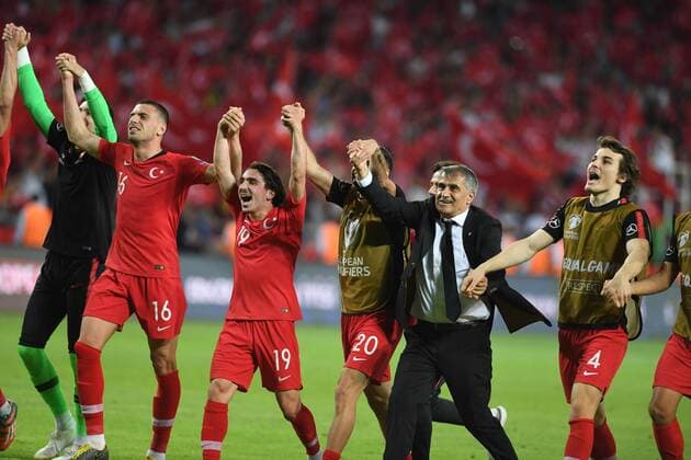 Turkey players celebrate 2-0 victory against France after Euro 2020 group H qualifying soccer match between Turkey and France at the Konya City Stadium in Konya, Turkey, June 8, 2019.  Copyright: AbdurrahmanxAntakyali 16395281
