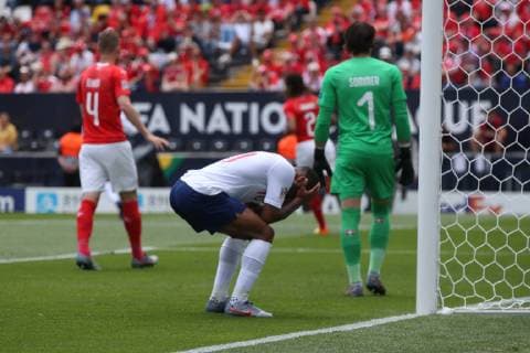 Switzerland v England UEFA Nations League 3rd Place Play-off Raheem Sterling of England rues a missed chance during the UEFA Nations League 3rd Place Play-off match at Estadio D. Afonso Henrique, Guimaraes Content Not Available For UK Newspapers Copyright: xPaulxChestertonx FIL-13338-0019
