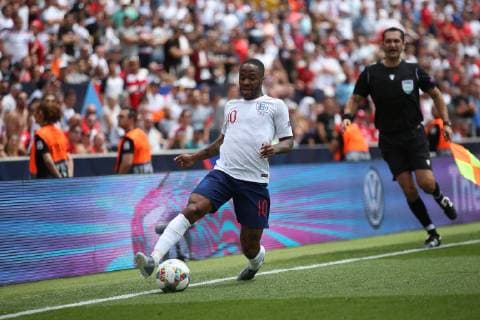Switzerland v England UEFA Nations League 3rd Place Play-off Raheem Sterling of England in action during the UEFA Nations League 3rd Place Play-off match at Estadio D. Afonso Henrique, Guimaraes Content Not Available For UK Newspapers Copyright: xPaulxChestertonx FIL-13338-0020
