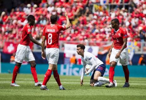 9th June 2019, St& xe1;dio D Afonso Henriques, Porto, Portugal; UEFA Nations League Football 3rd placed final, England versus Switzerland; Dele Alli of ENG goes down after the foul  ActionPlus12142612 NikolaxKrstic