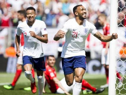 9th June 2019, St& xe1;dio D Afonso Henriques, Porto, Portugal; UEFA Nations League Football 3rd placed final, England versus Switzerland; Callum Wilson of ENG celebrates scoring his goal in added extra time but after the VAR review, the goal was wiped off  ActionPlus12142645 NikolaxKrstic