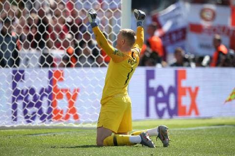 Switzerland v England UEFA Nations League 3rd Place Play-off Jordan Pickford of England celebrates victory at the end of the UEFA Nations League 3rd Place Play-off match at Estadio D. Afonso Henrique, Guimaraes Content Not Available For UK Newspapers Copyright: xPaulxChestertonx FIL-13338-0045