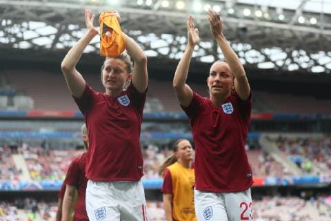 England Women v Scotland Women 2019 FIFA Women s World Cup Ellen White and Lucy Staniforth of England Women during the 2019 FIFA Women s World Cup match at Allianz Riviera, Nice Content Not Available For UK Newspapers Copyright: xKunjanxMaldex FIL-13341-0065