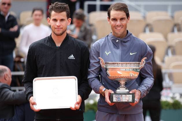 Dominic Thiem, AUT, and Rafael Nadal, ESP, after final of 2019 French Open at Roland Garros, Paris, 09 06 2019; - *** Dominic Thiem, AUT, and Rafael Nadal, ESP, after final of 2019 French Open at Roland Garros, Paris, 09 06 2019 