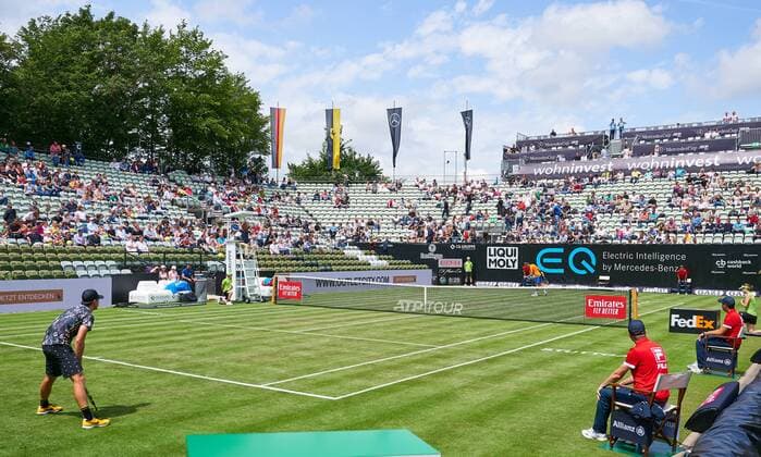 Sport Bilder des Tages Philipp KOHLSCHREIBER (GER) in action in his match against Miomir KECMANOVIC (SRB) at the Tennis ATP, Tennis Herren Mercedes Open on grass in Stuttgart , June 10, 2019. Photographer: Peter Schatz